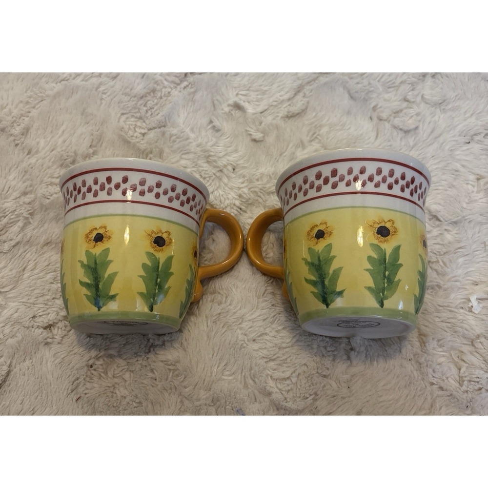 Pfaltzgraff Secrets of Pistoulet Sunflower Mugs Jana Kolpen Yellow 2002 NWOT